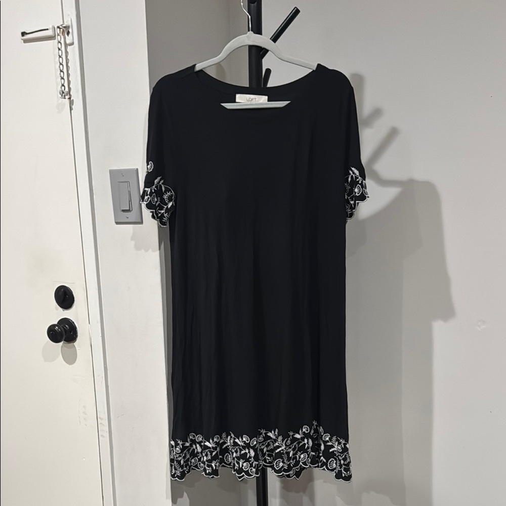 Loft Black Embroidered Dress